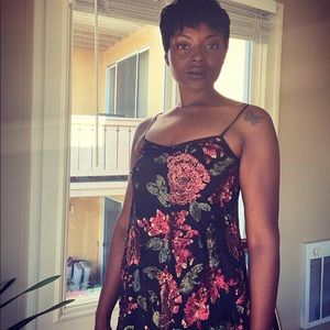 Sequined Floral Pattern Mini Slip Dress Size 8